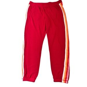 PJ Salvage Red Rainbow Stripe Jogger Sweatpants Women's Size L Elastic Waist